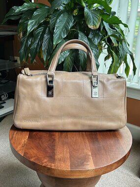 CHANEL Chocolate Bar Boston Bag Taupe Tan